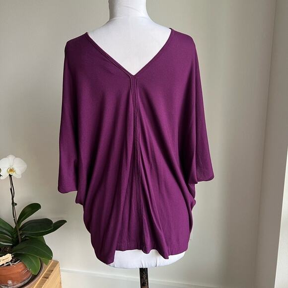 NATORI PURPLE V NECK TUNIC TOP HANKERCHIEF DRAPED KIMONO SLEEVE SIZE M - Picture 3 of 5